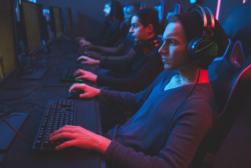 Esports player concentrated on game